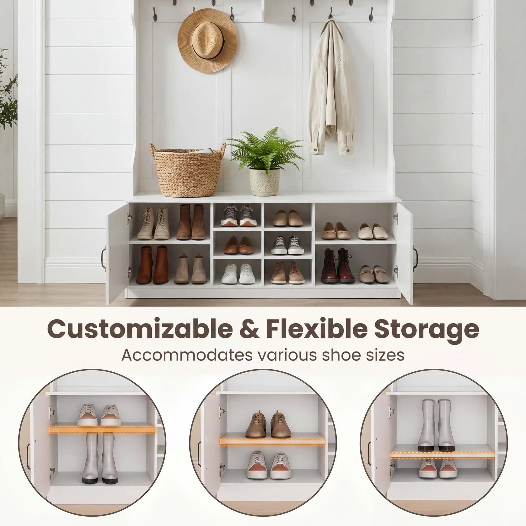 Tangkula Hall Tree with Bench and Shoe Storage