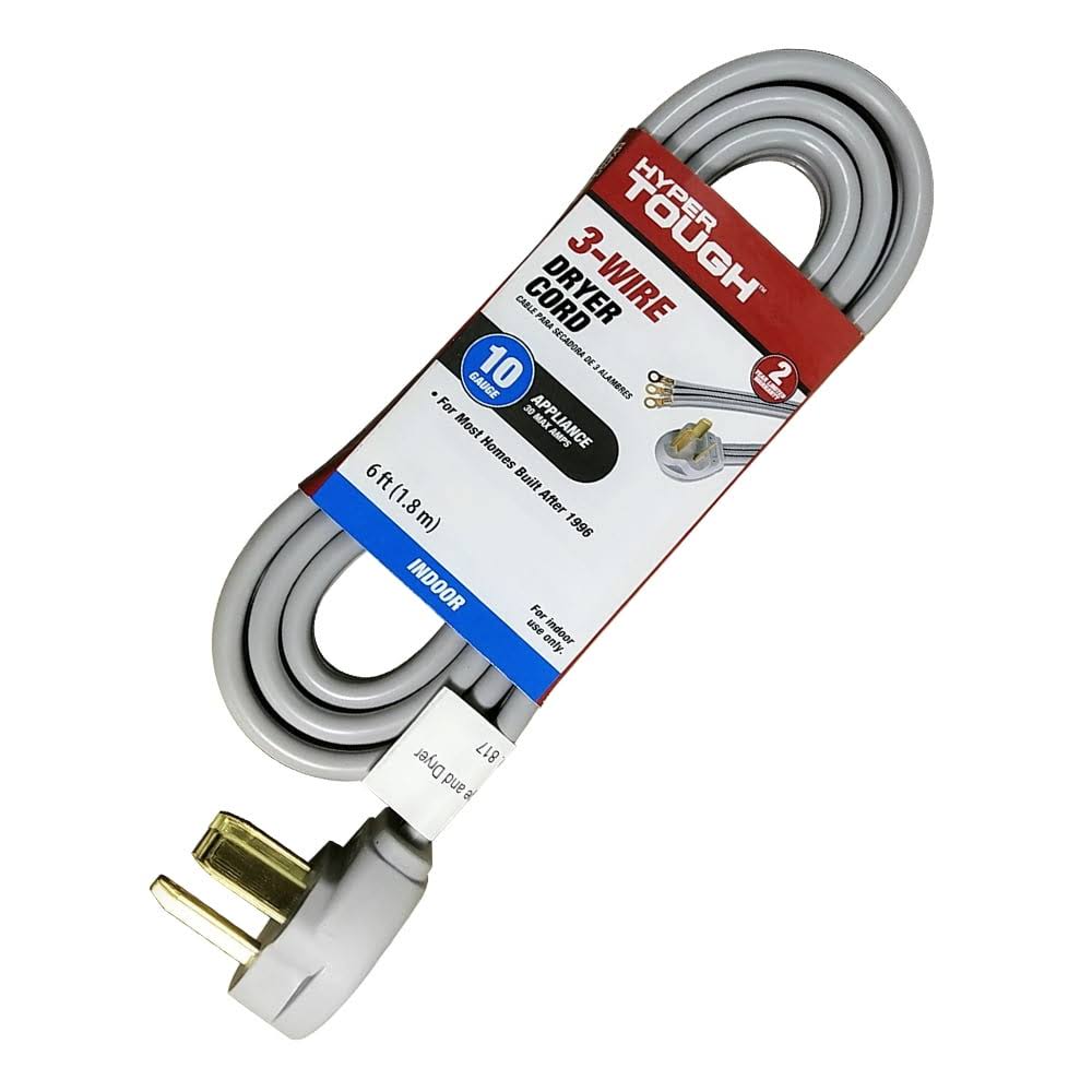 Hyper Tough 6ft 10AWG 3 Prong Gray Indoor Dryer Appliance Cord