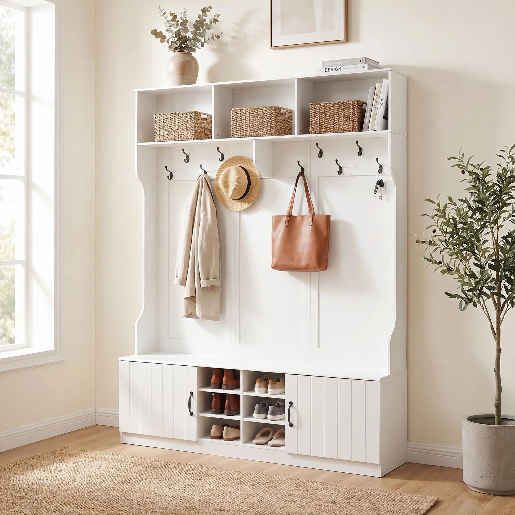 Tangkula Hall Tree with Bench and Shoe Storage