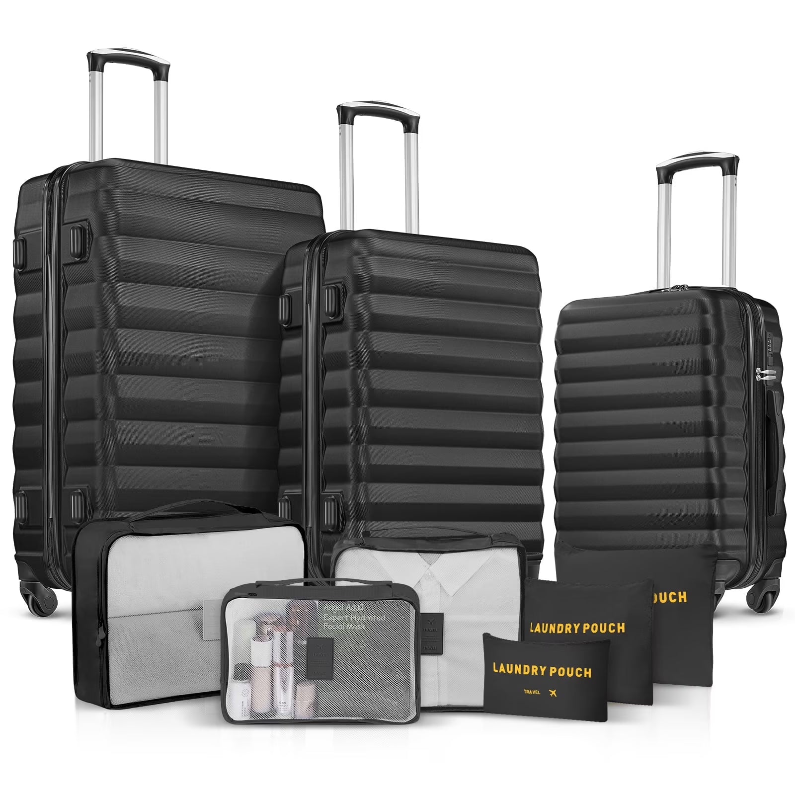 9 Piece Luggage Sets, Hard 20 24 28 in Luggage with 6 Pieces Organize Bags Travel Suitcases Sets with Wheels, Rosé