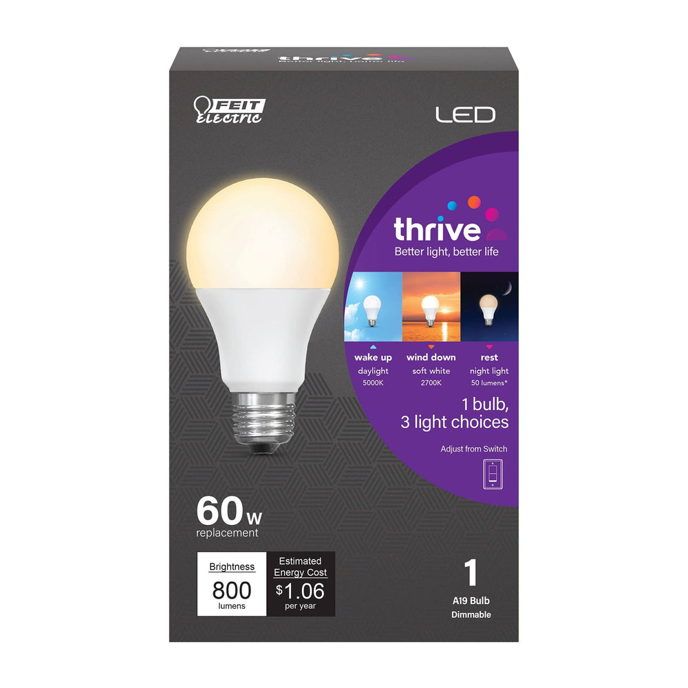 Feit Electric Day & Night Circadian + Night Light LED 8.8W (60 Watt Equiv) Bulb, A19, Med. E26 Base 17297