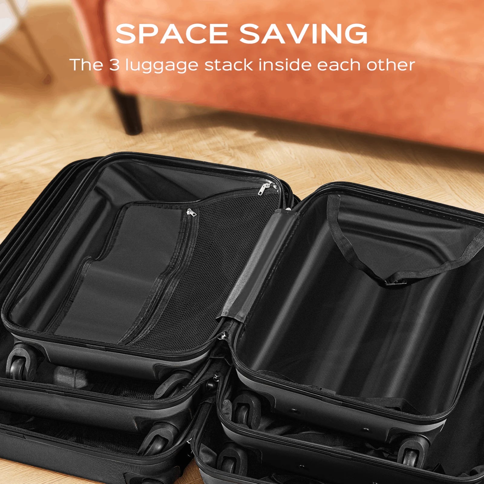 9 Piece Luggage Sets, Hard 20 24 28 in Luggage with 6 Pieces Organize Bags Travel Suitcases Sets with Wheels, Rosé