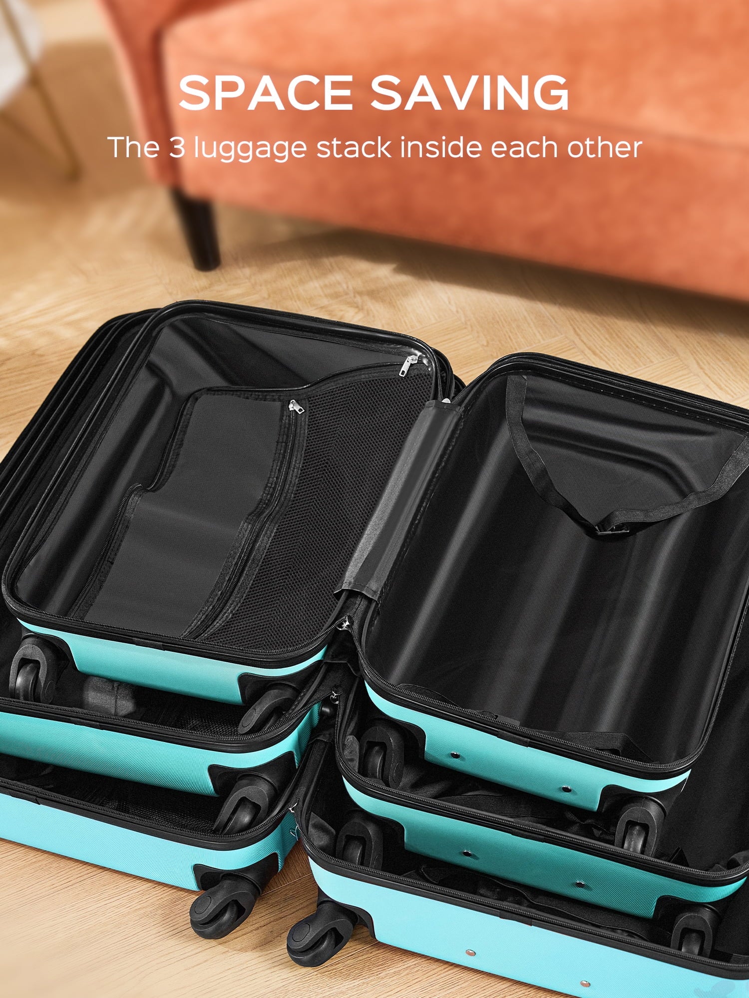 9 Piece Luggage Sets, Hard 20 24 28 in Luggage with 6 Pieces Organize Bags Travel Suitcases Sets with Wheels, Rosé