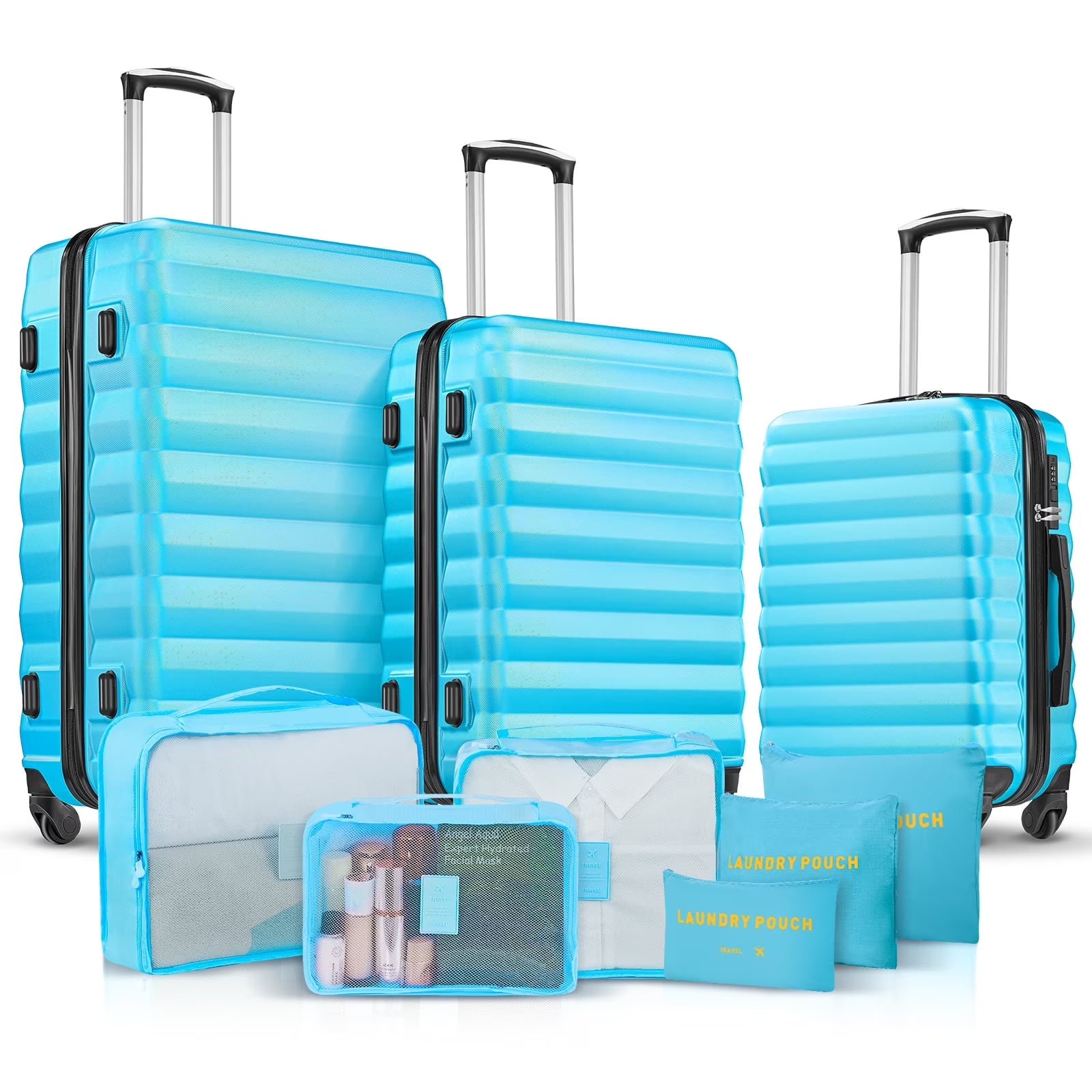 9 Piece Luggage Sets, Hard 20 24 28 in Luggage with 6 Pieces Organize Bags Travel Suitcases Sets with Wheels, Rosé