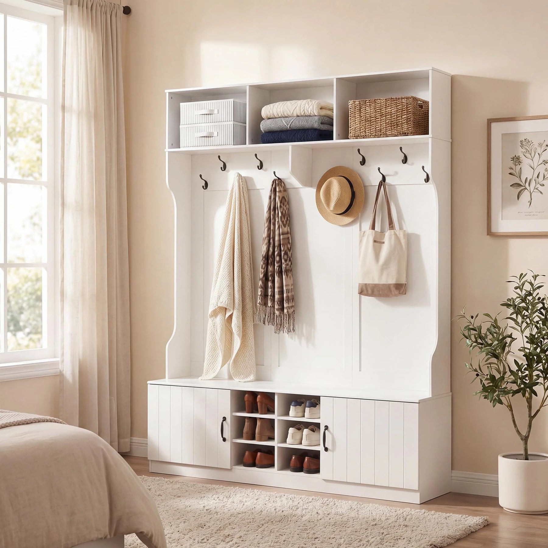 Tangkula Hall Tree with Bench and Shoe Storage