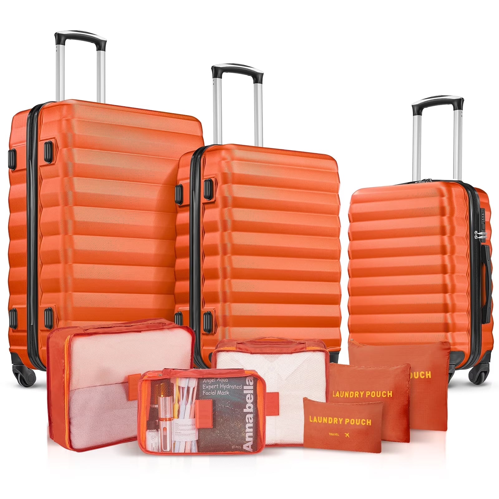 9 Piece Luggage Sets, Hard 20 24 28 in Luggage with 6 Pieces Organize Bags Travel Suitcases Sets with Wheels, Rosé