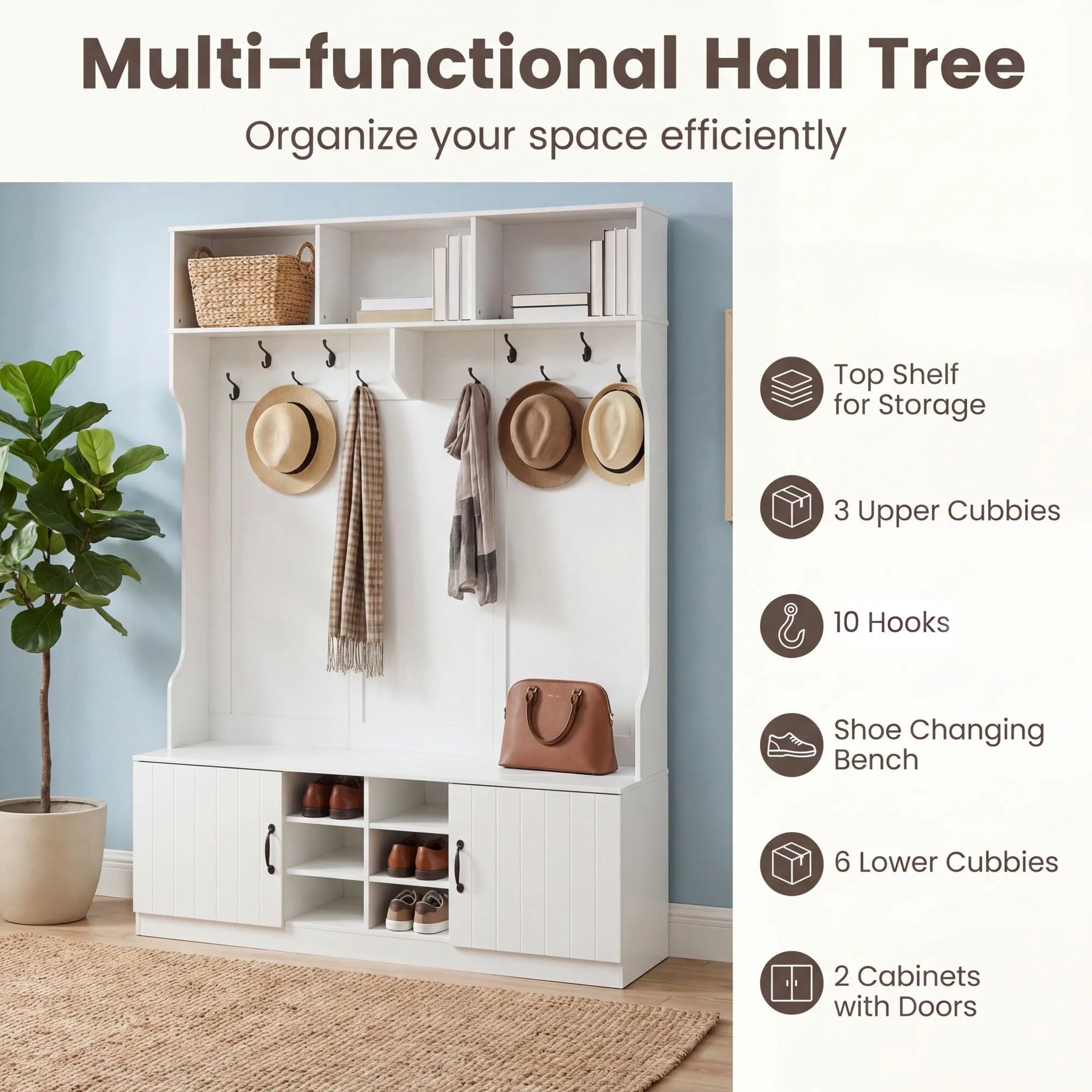 Tangkula Hall Tree with Bench and Shoe Storage