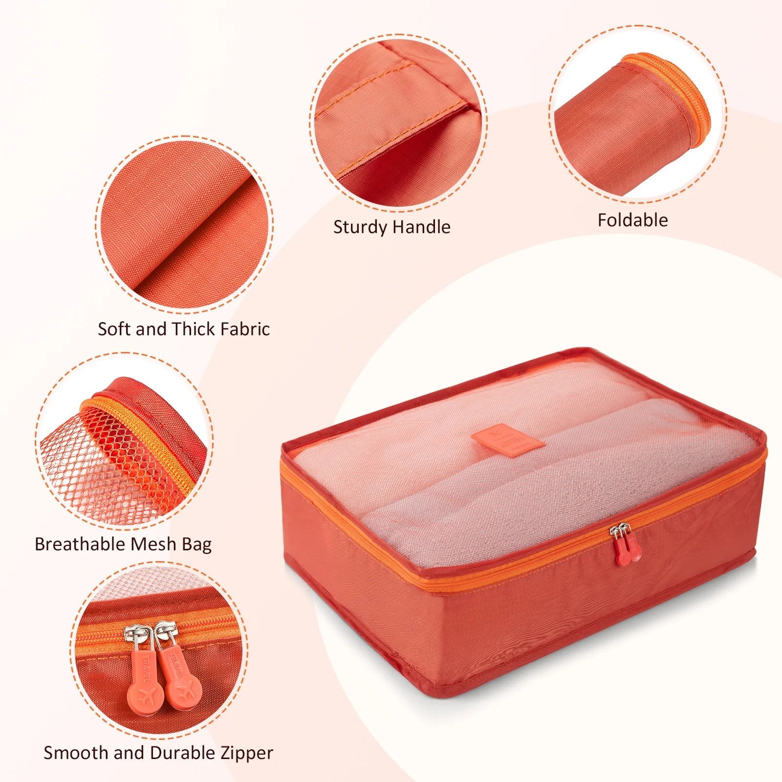 9 Piece Luggage Sets, Hard 20 24 28 in Luggage with 6 Pieces Organize Bags Travel Suitcases Sets with Wheels, Rosé