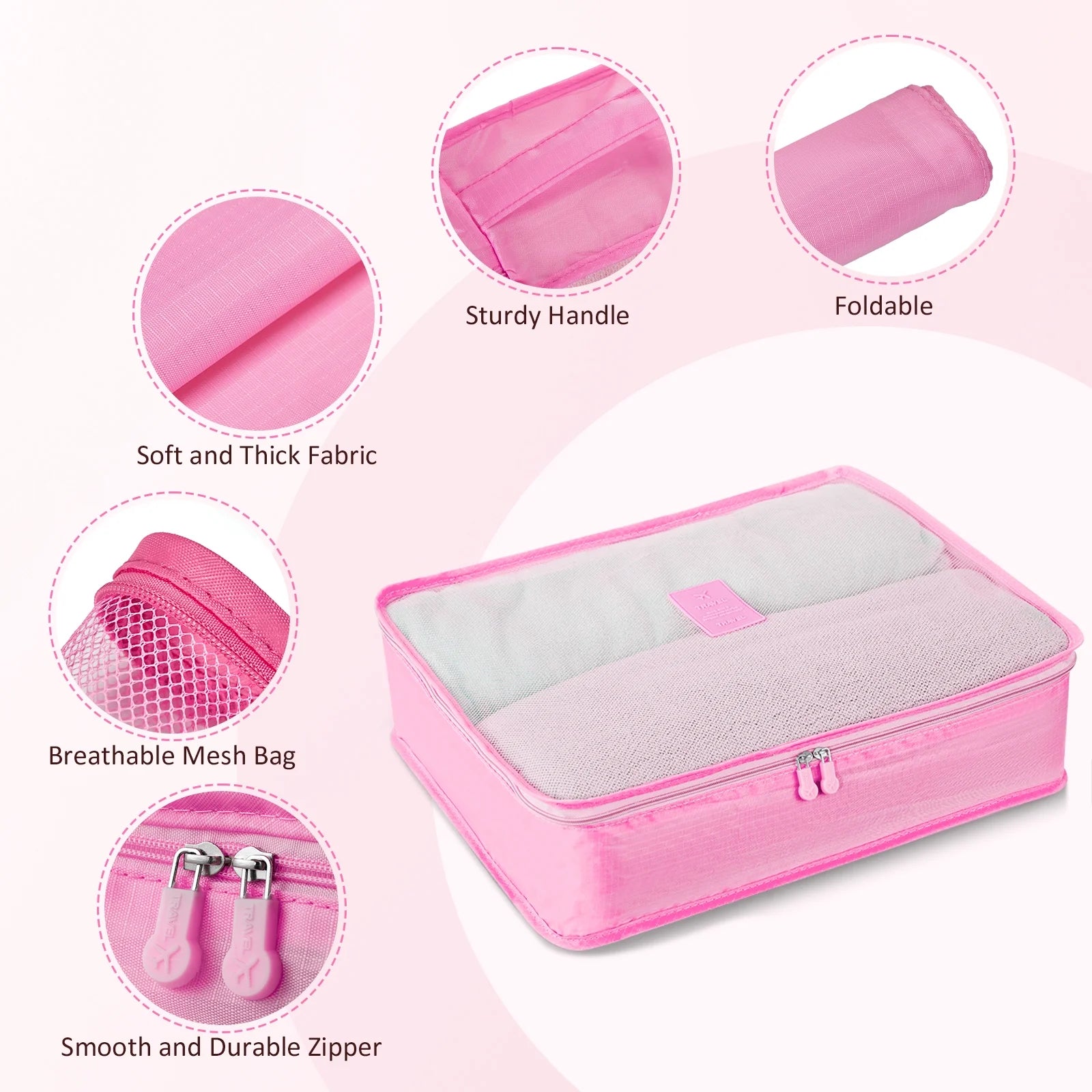 9 Piece Luggage Sets, Hard 20 24 28 in Luggage with 6 Pieces Organize Bags Travel Suitcases Sets with Wheels, Rosé