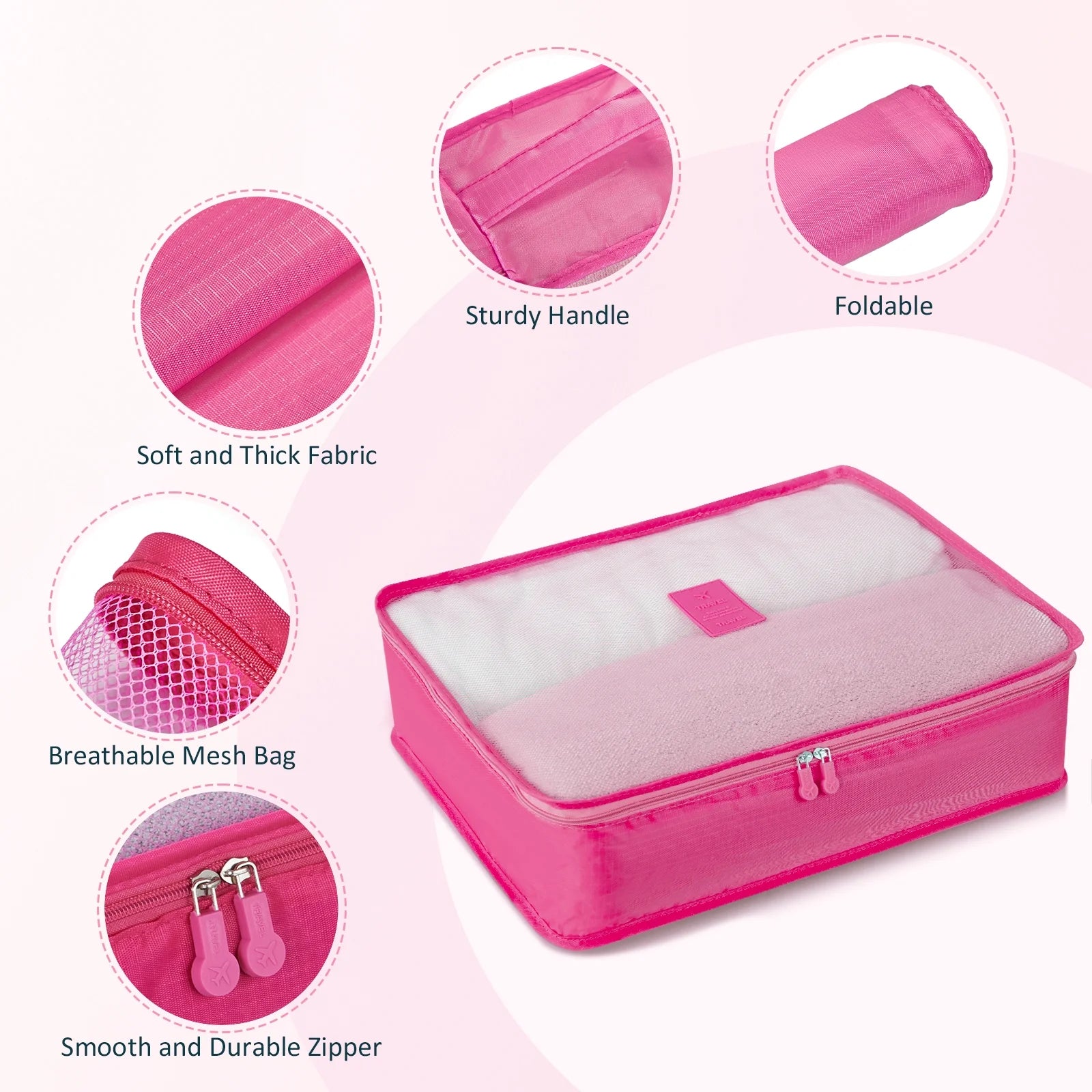 9 Piece Luggage Sets, Hard 20 24 28 in Luggage with 6 Pieces Organize Bags Travel Suitcases Sets with Wheels, Rosé