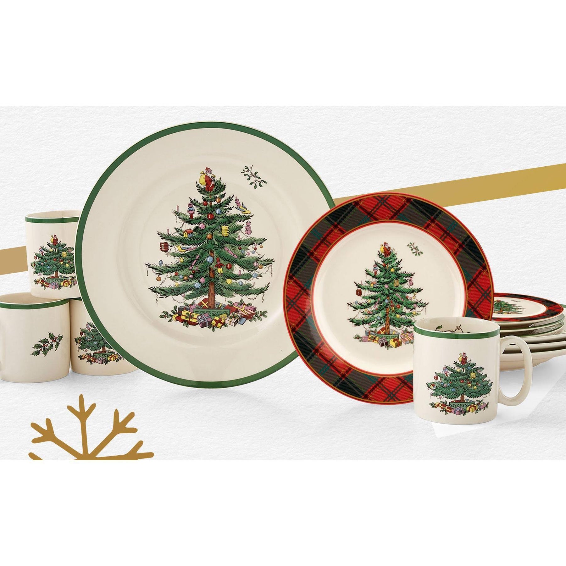 Spode Christmas Tree Tartan 16 Piece Dinnerware Set