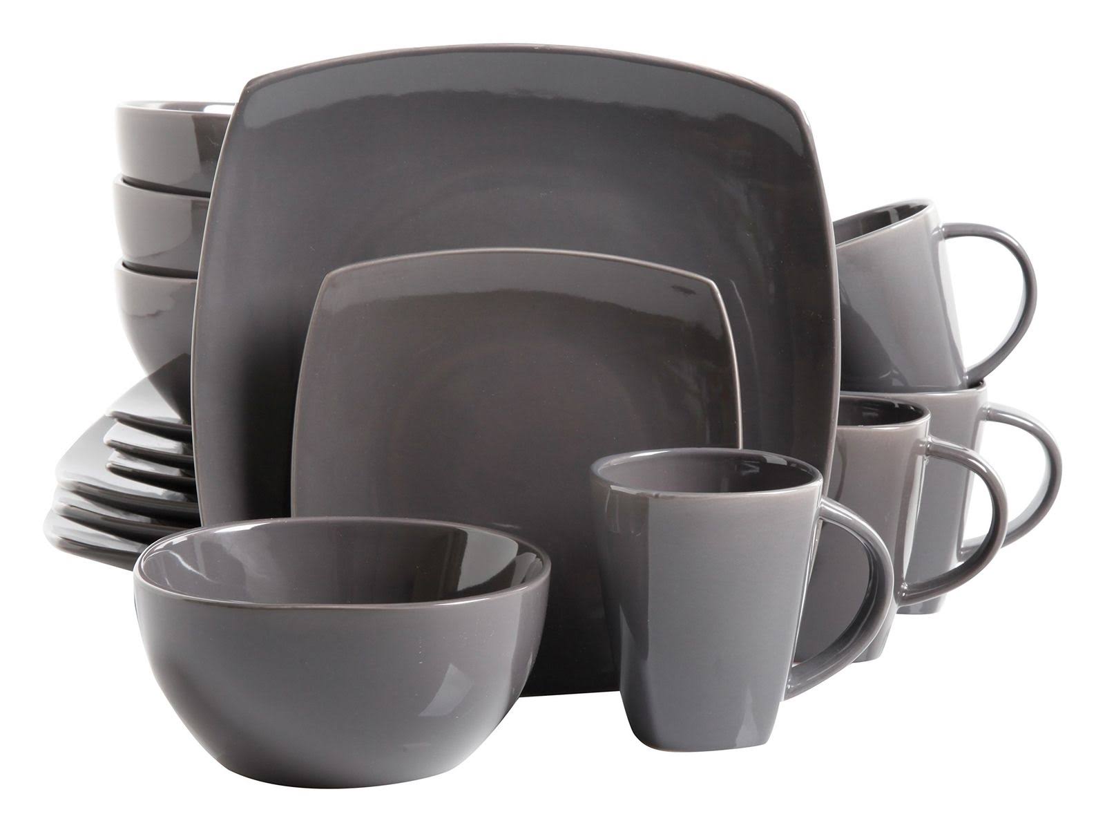 Gibson Soho Lounge Square 16-Piece Dinnerware Set - Gray
