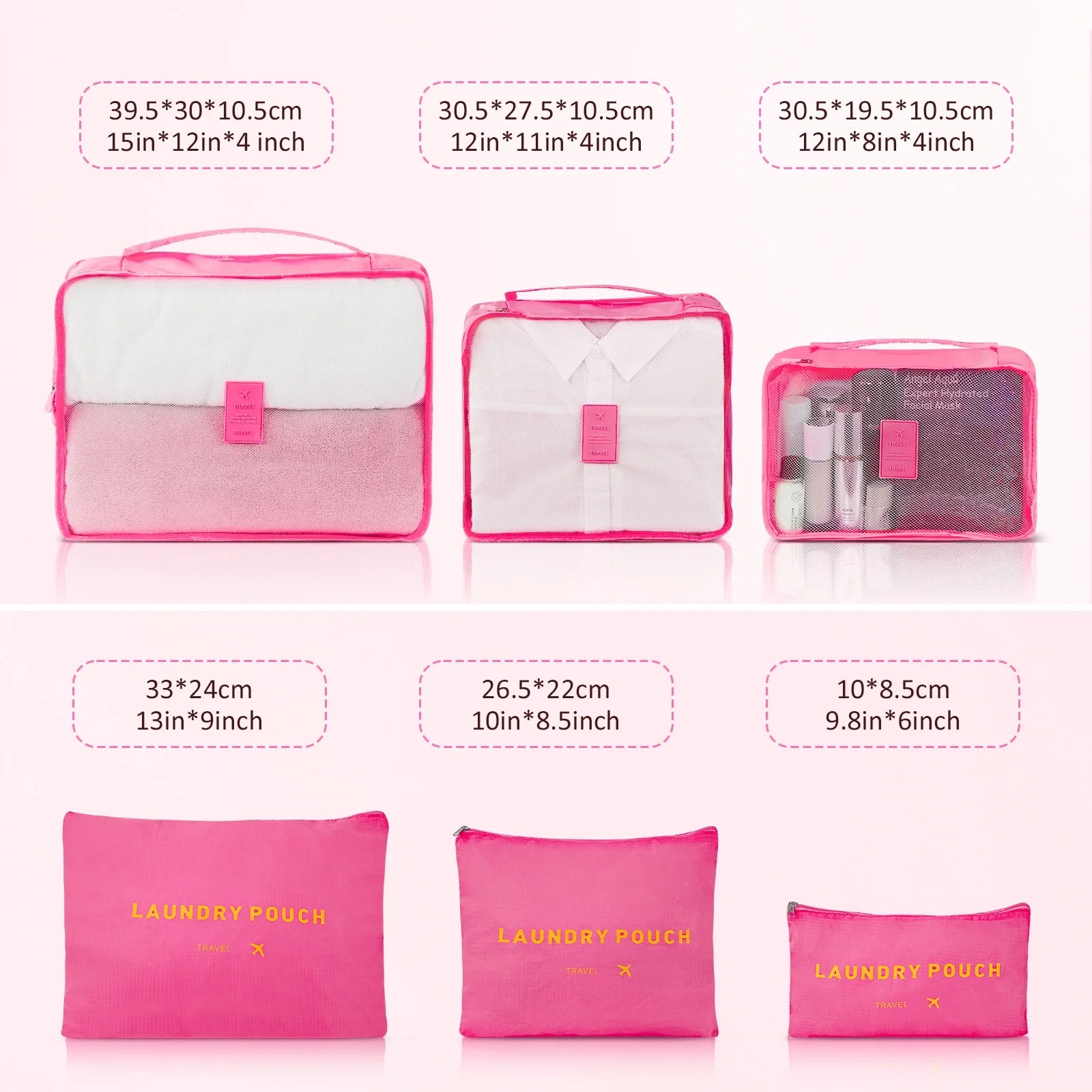 9 Piece Luggage Sets, Hard 20 24 28 in Luggage with 6 Pieces Organize Bags Travel Suitcases Sets with Wheels, Rosé