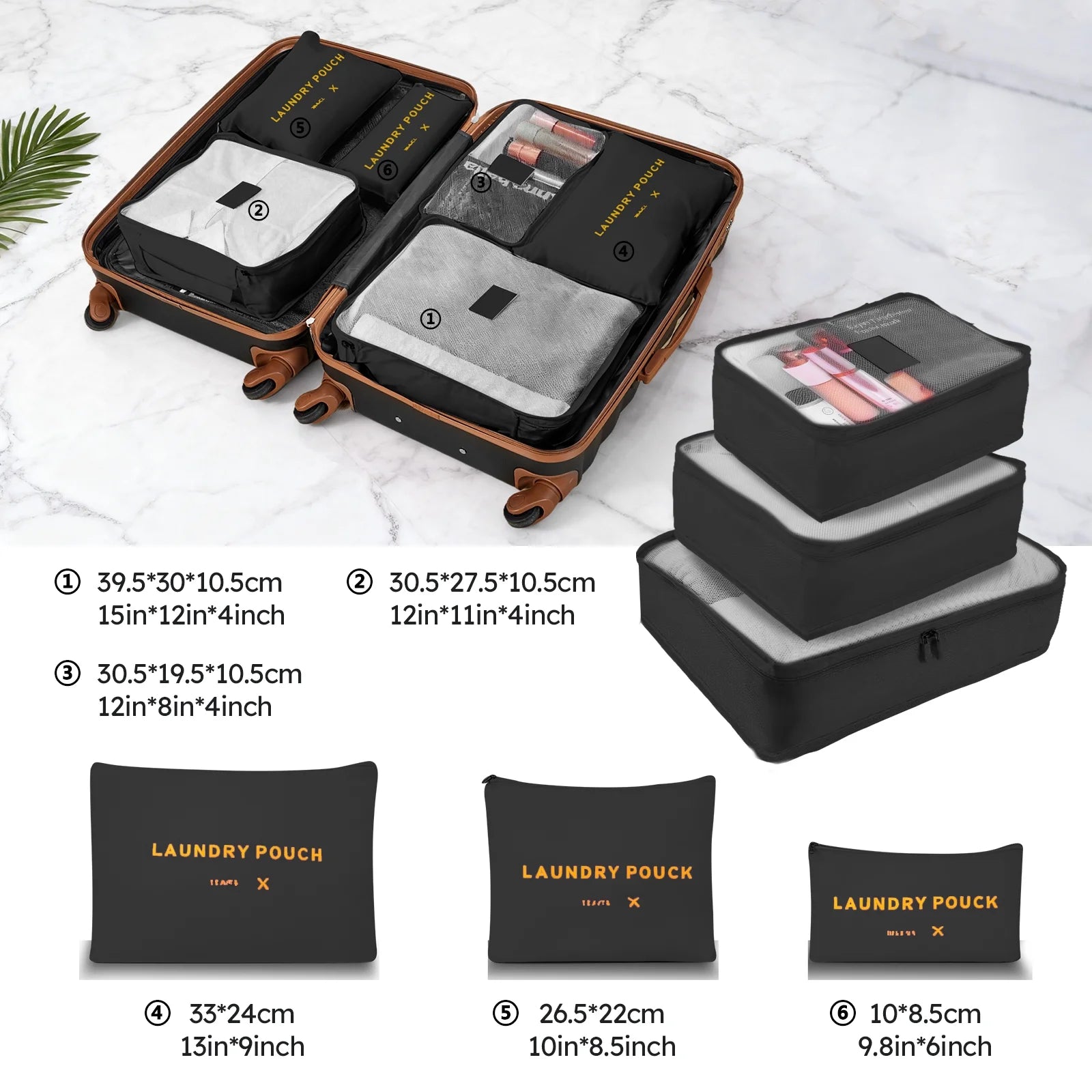 9 Piece Luggage Sets, Hard 20 24 28 in Luggage with 6 Pieces Organize Bags Travel Suitcases Sets with Wheels, Rosé