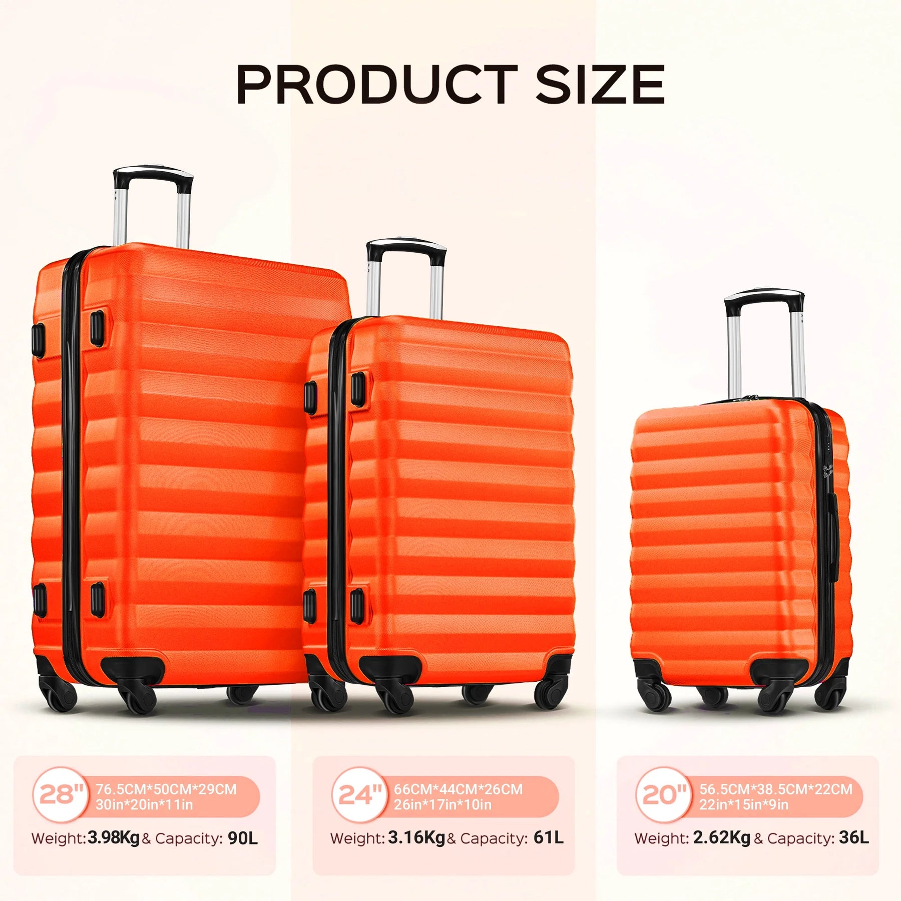 9 Piece Luggage Sets, Hard 20 24 28 in Luggage with 6 Pieces Organize Bags Travel Suitcases Sets with Wheels, Rosé