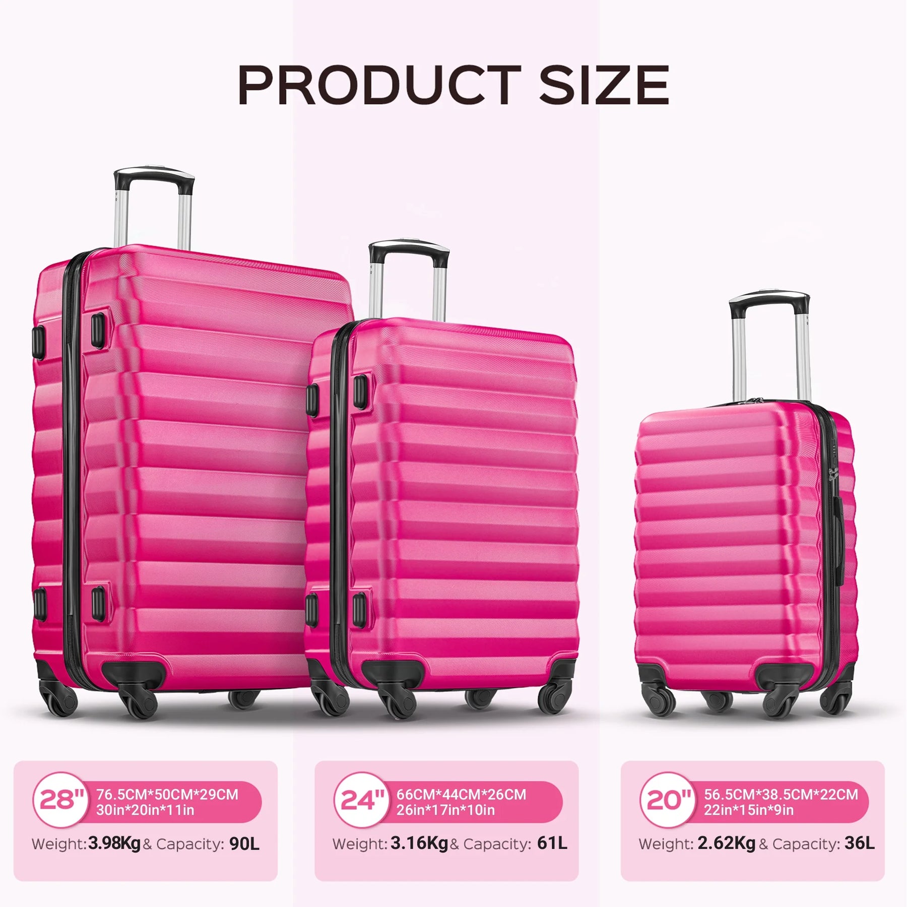 9 Piece Luggage Sets, Hard 20 24 28 in Luggage with 6 Pieces Organize Bags Travel Suitcases Sets with Wheels, Rosé