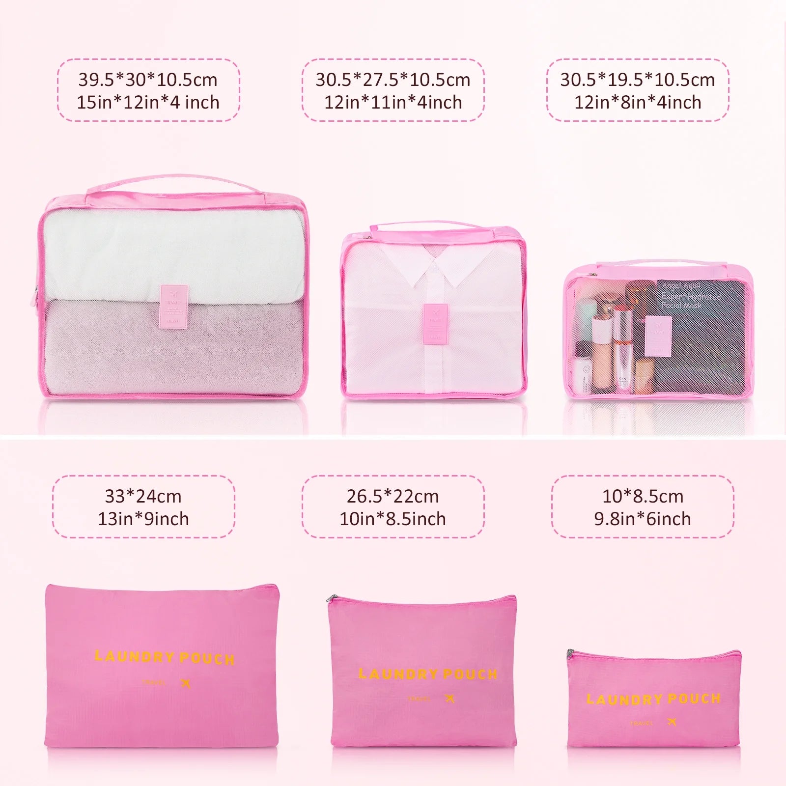 9 Piece Luggage Sets, Hard 20 24 28 in Luggage with 6 Pieces Organize Bags Travel Suitcases Sets with Wheels, Rosé